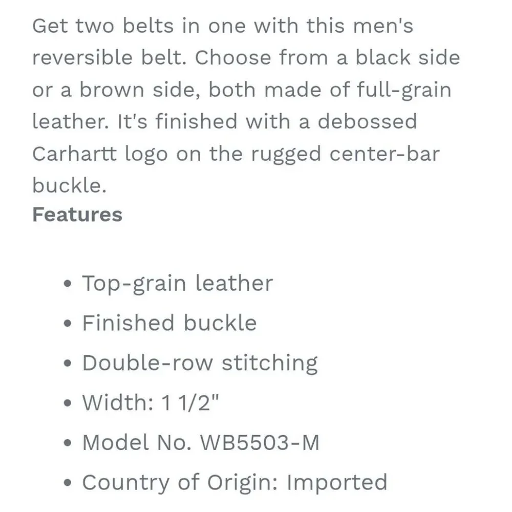Carhartt‎ Hamilton Leather Engraved Buckle Belt- Black